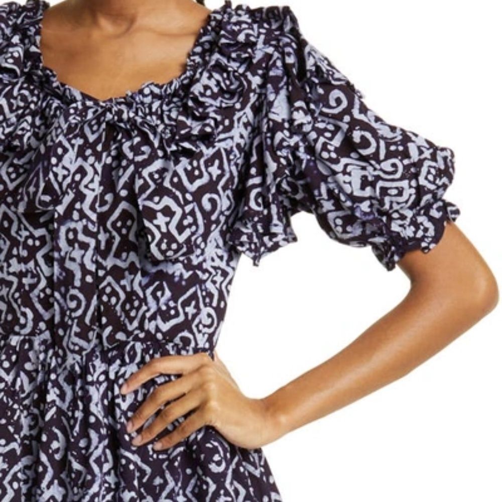 Purple Patterned High-Low Ruffle Dress - Picture 4 of 11